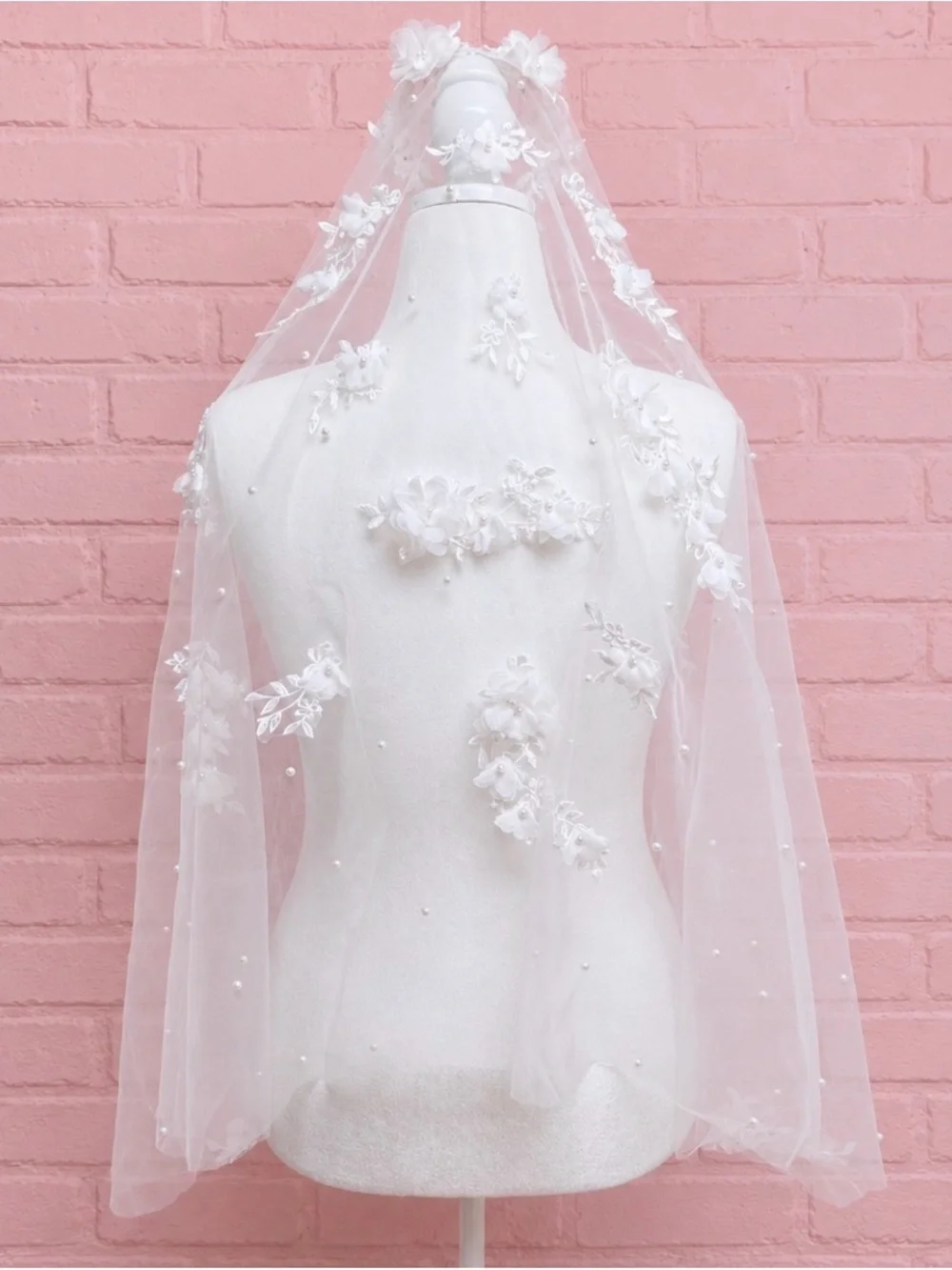 Elegant Ivory Floral Appliqué Bridal Veil